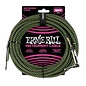 Ernie Ball 18' Braided Straight / Angle Instrument Cable, Black / Green