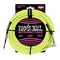 Ernie Ball 18' Braided 1/4" Straight / Angle Instrument Cable, Neon Yellow (18-foot)