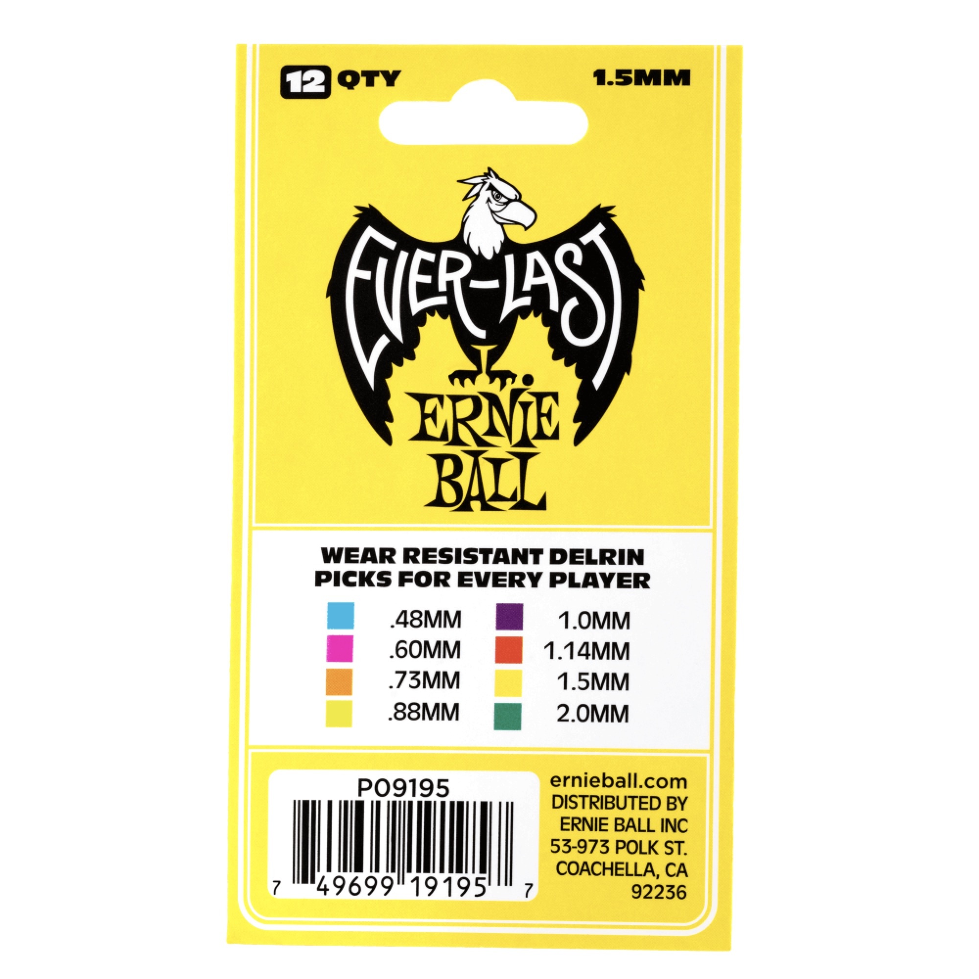 Ernie Ball 1.5mm Yellow Everlast Picks 12-pack (P09195)