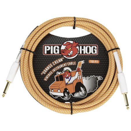 Pig Hog Tour Grade Vintage Woven 10-Foot Instrument Cable, Straight 1/4" TS, Orange Cream 2.0