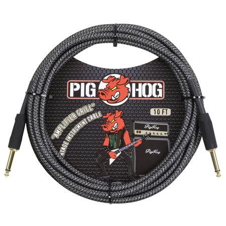 Pig Hog "Amplifier Grill" (Black/Silver) Vintage Woven 10-foot Instrument Cable, 1/4" Straight Plugs