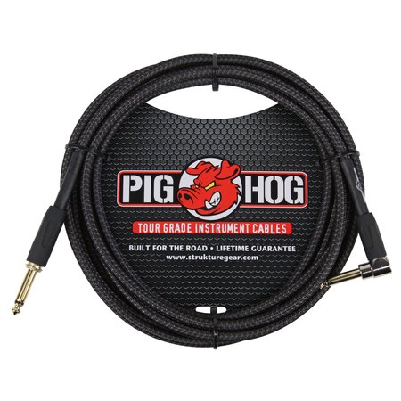 Pig Hog "Black Woven" 10-Foot Tour Grade Instrument Cable, Right Angle (PCH10BKR)