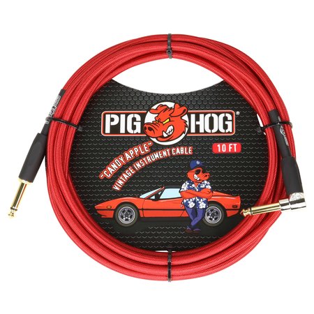 Pig Hog "Candy Apple Red" Vintage Instrument Cable, 10ft Right Angle (PCH10CAR)