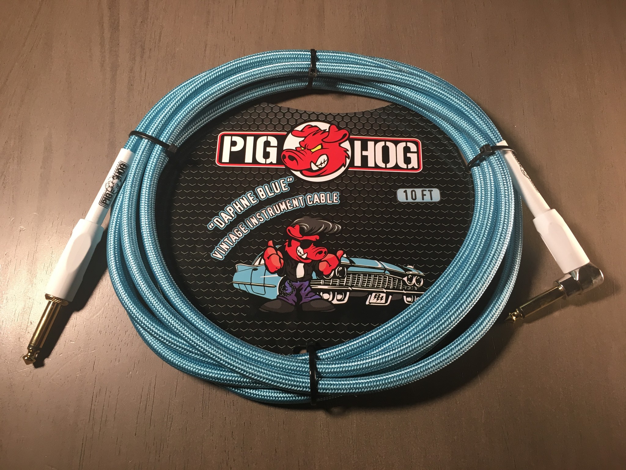 Pig Hog Vintage Instrument Cable - 10 FT Right Angle "Daphne Blue" (PCH10DBR)