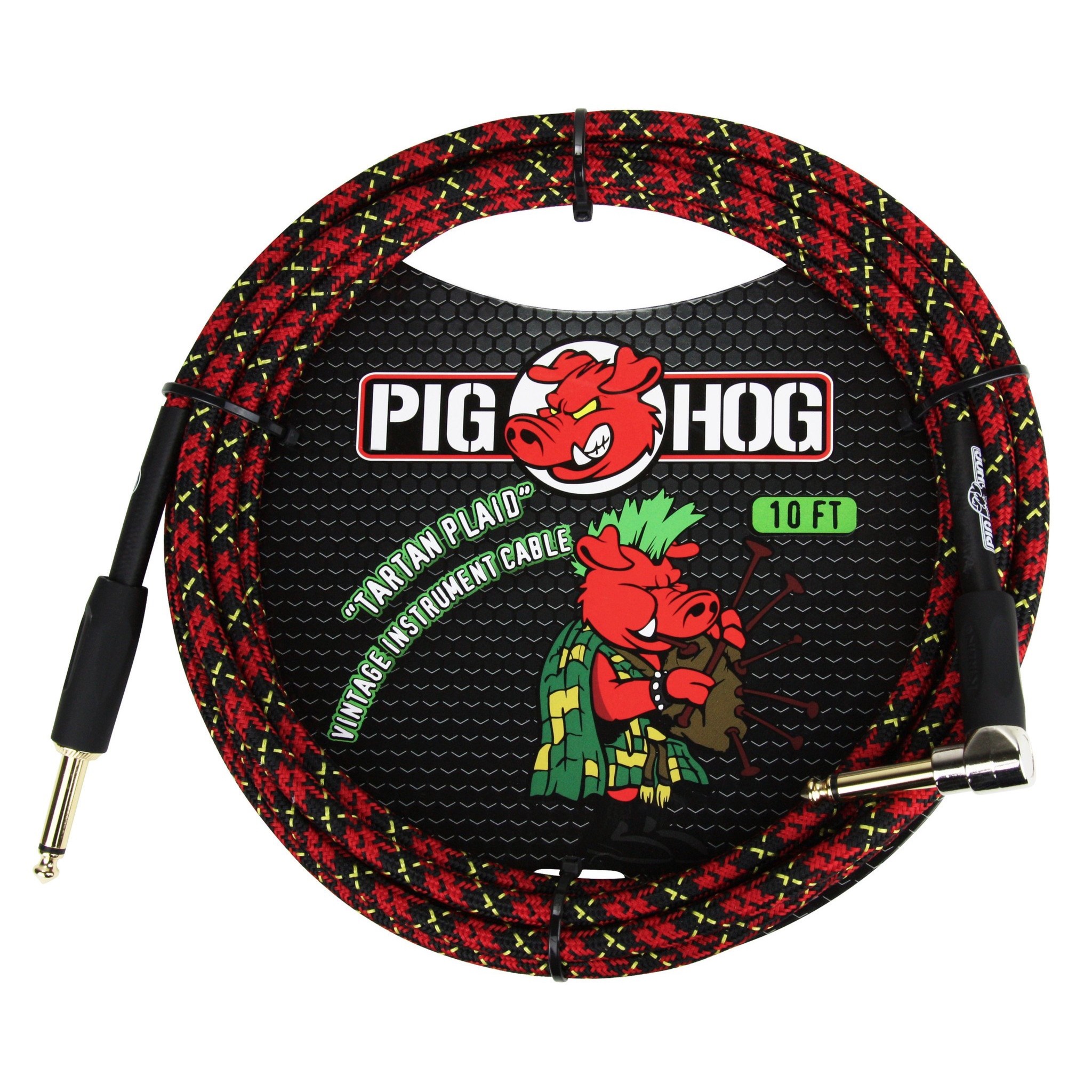 Pig Hog "Tartan Plaid" Vintage Woven Instrument Cable - 10 FT Right Angle (PCH10PLR)