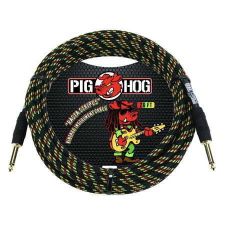 Pig Hog "Rasta Stripes" Vintage Woven Instrument Cable - 10 FT Straight 1/4" Plugs (PCH10RA), Reggae