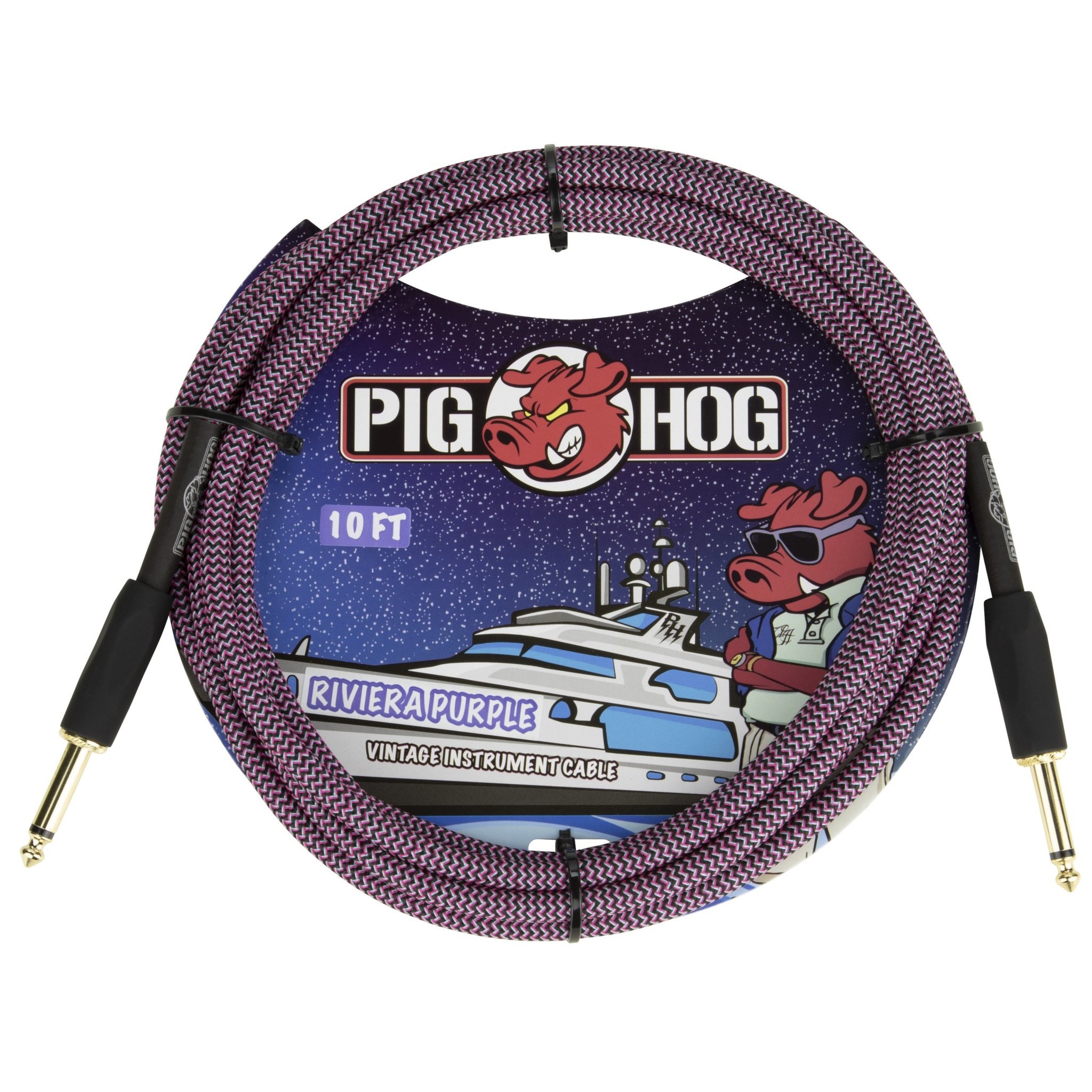 Pig Hog 10-Foot Vintage Woven Instrument Cable, 1/4" Straight-Straight Riviera Purple