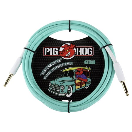 Pig Hog "Seafoam Green" Vintage Woven Instrument Cable - 10 FT Straight 1/4" Plugs (PCH10SG)