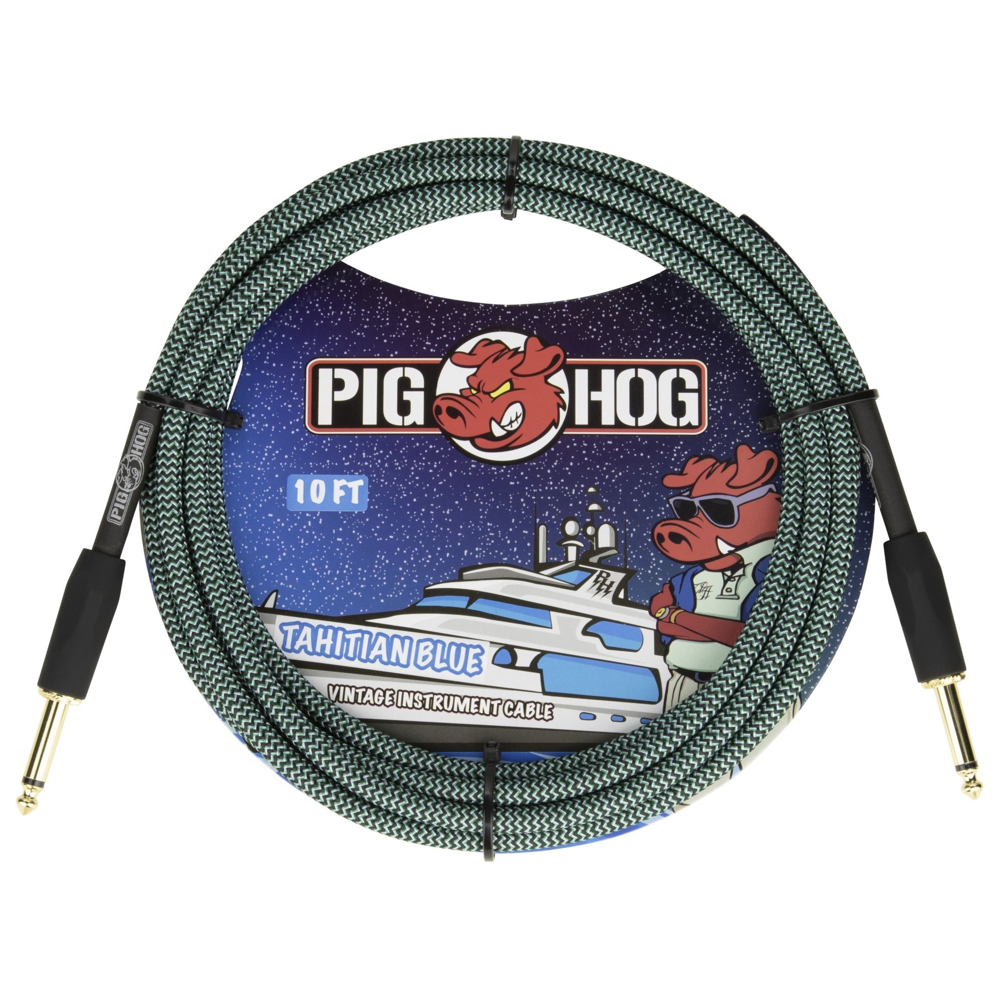 Pig Hog 10-Foot Vintage Woven Instrument Cable, 1/4" Straight, Tahitian Blue
