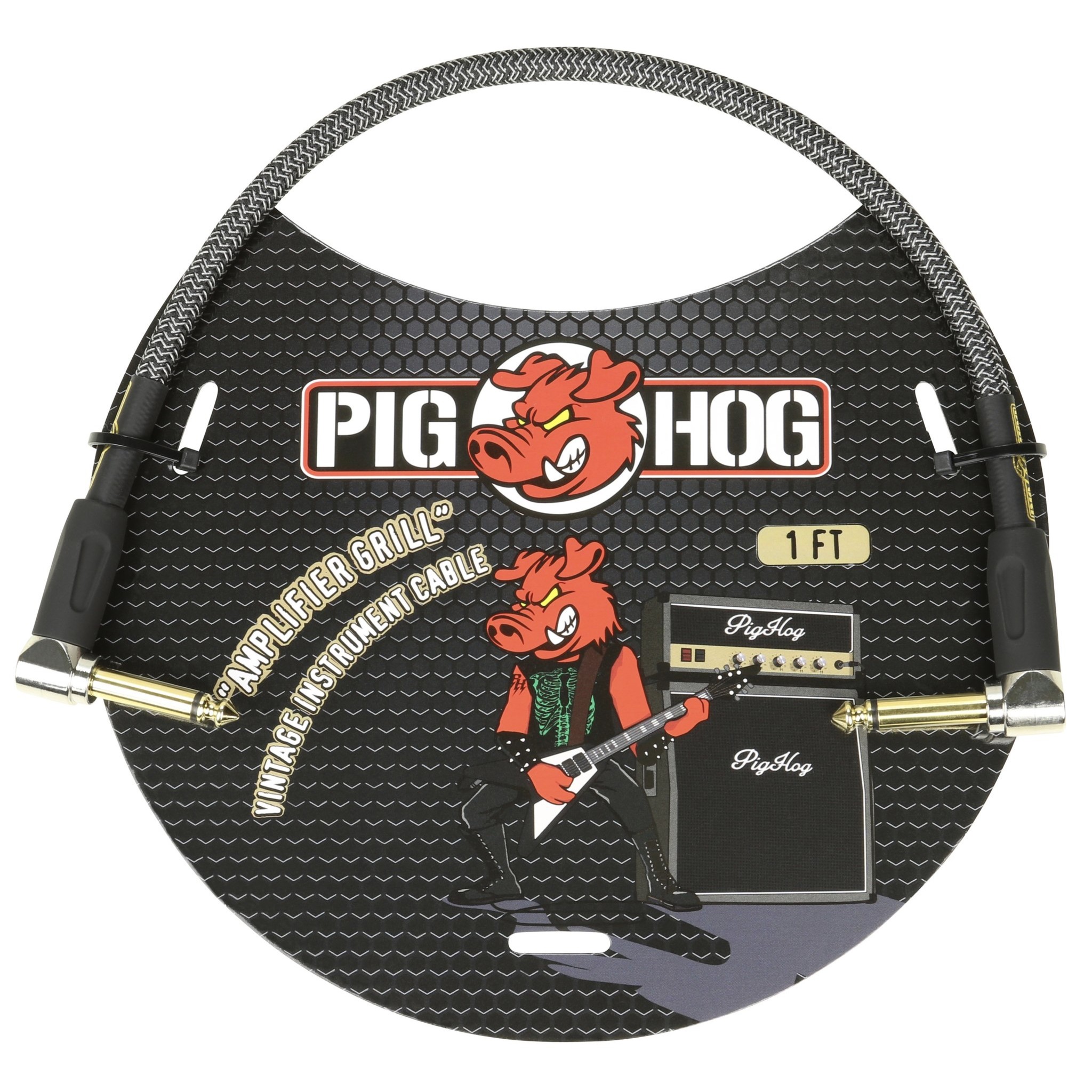 Pig Hog Vintage Woven Patch Cable, 1-Foot, 7mm, Right-Angle Connectors, Amplifier Grill (PCH1AGR)