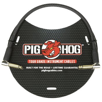 Pig Hog Vintage Woven Patch Cable, 1-Foot, 7mm, Right-Angle Connectors, Black Woven (PCH1BKR)