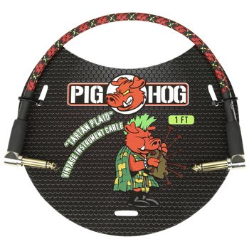 Pig Hog Vintage Woven Patch Cable, 1-Foot, 7mm, Right-Angle Connectors, "Tartan Plaid" (PCH1PLR)