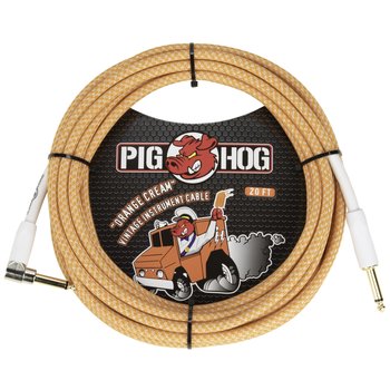 Pig Hog Orange Cream v. 2.0 Tour Grade Vintage Woven Instrument Cable, 20ft, 1/4" Straight-Angle TS