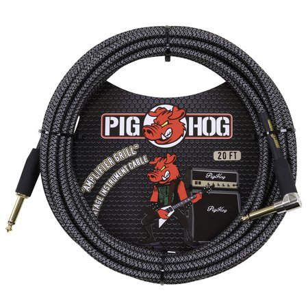 Pig Hog "Amplifier Grill" (Black/Silver) Vintage Woven 20-ft Instrument Cable, 1/4"-1/4" Rt Angle