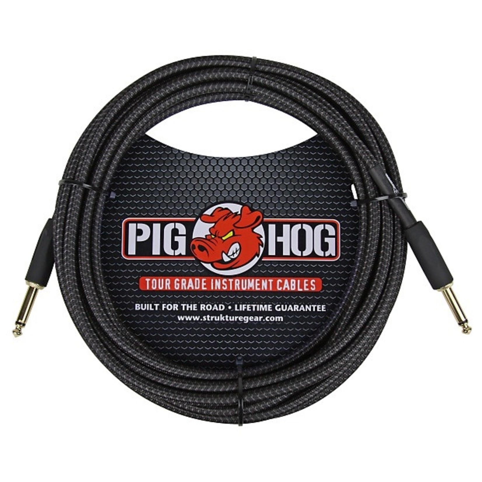 Pig Hog Pig Hog "Black Woven" Tour Grade Instrument Cable, 20ft,  1/4"-1/4" Straight Plugs (PCH20BK)