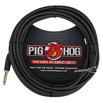 Pig Hog "Black Woven" Tour Grade Instrument Cable, 20ft Right Angle PCH20BKR