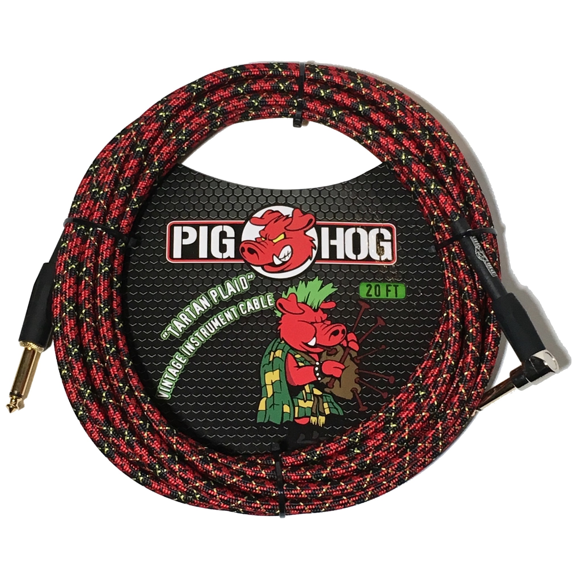 Pig Hog "Tartan Plaid" Vintage Woven Instrument Cable - 20 FT Right Angle (PCH20PLR)