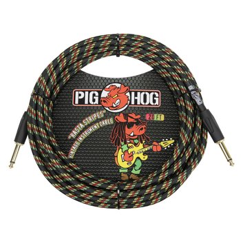 Pig Hog "Rasta Stripes" 20-foot Vintage Woven Instrument Cable - 1/4" Straight Plugs, Reggae