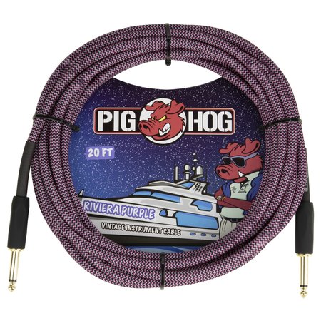 Pig Hog 20-Foot Vintage Woven Instrument Cable, 1/4" Straight-Straight Riviera Purple - New 2020!