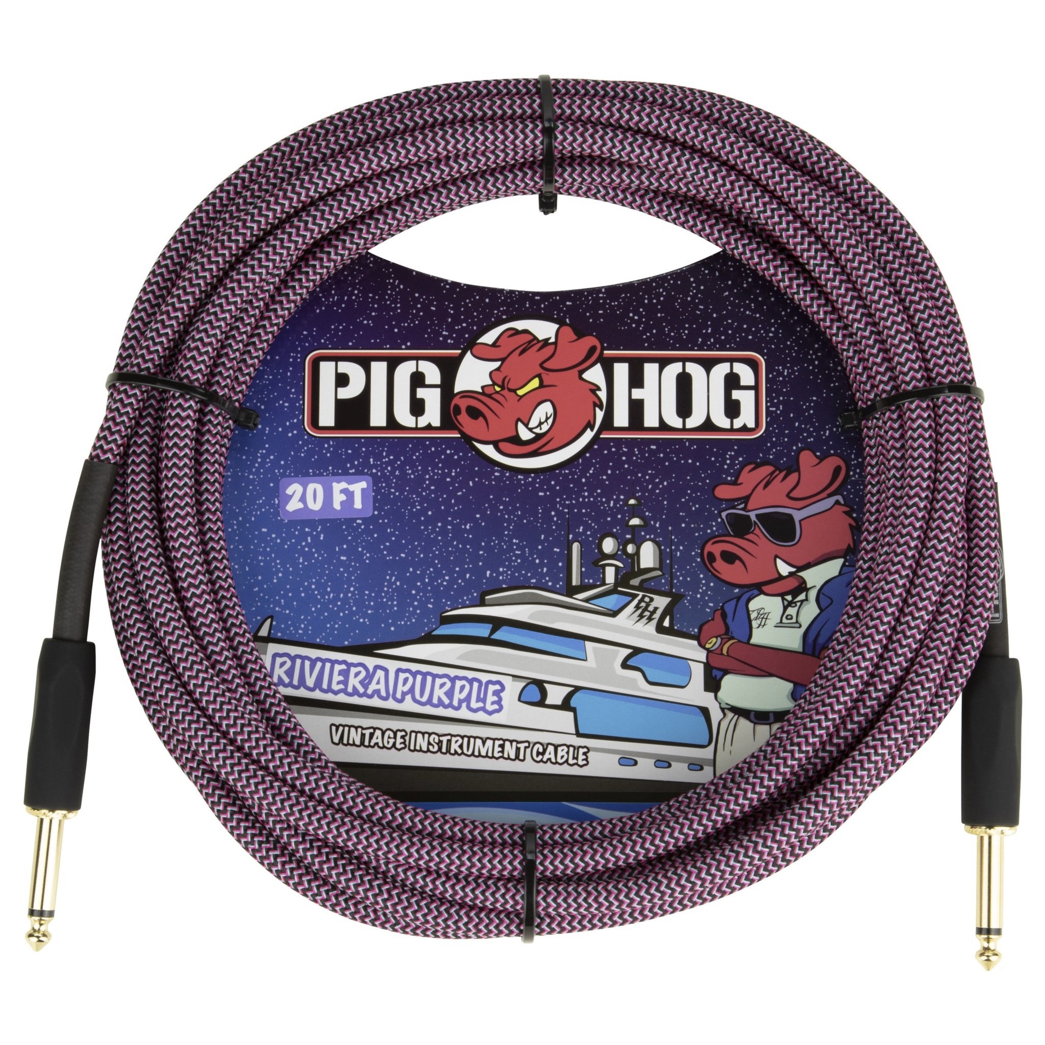 Pig Hog 20-Foot Vintage Woven Instrument Cable, 1/4" Straight-Straight Riviera Purple