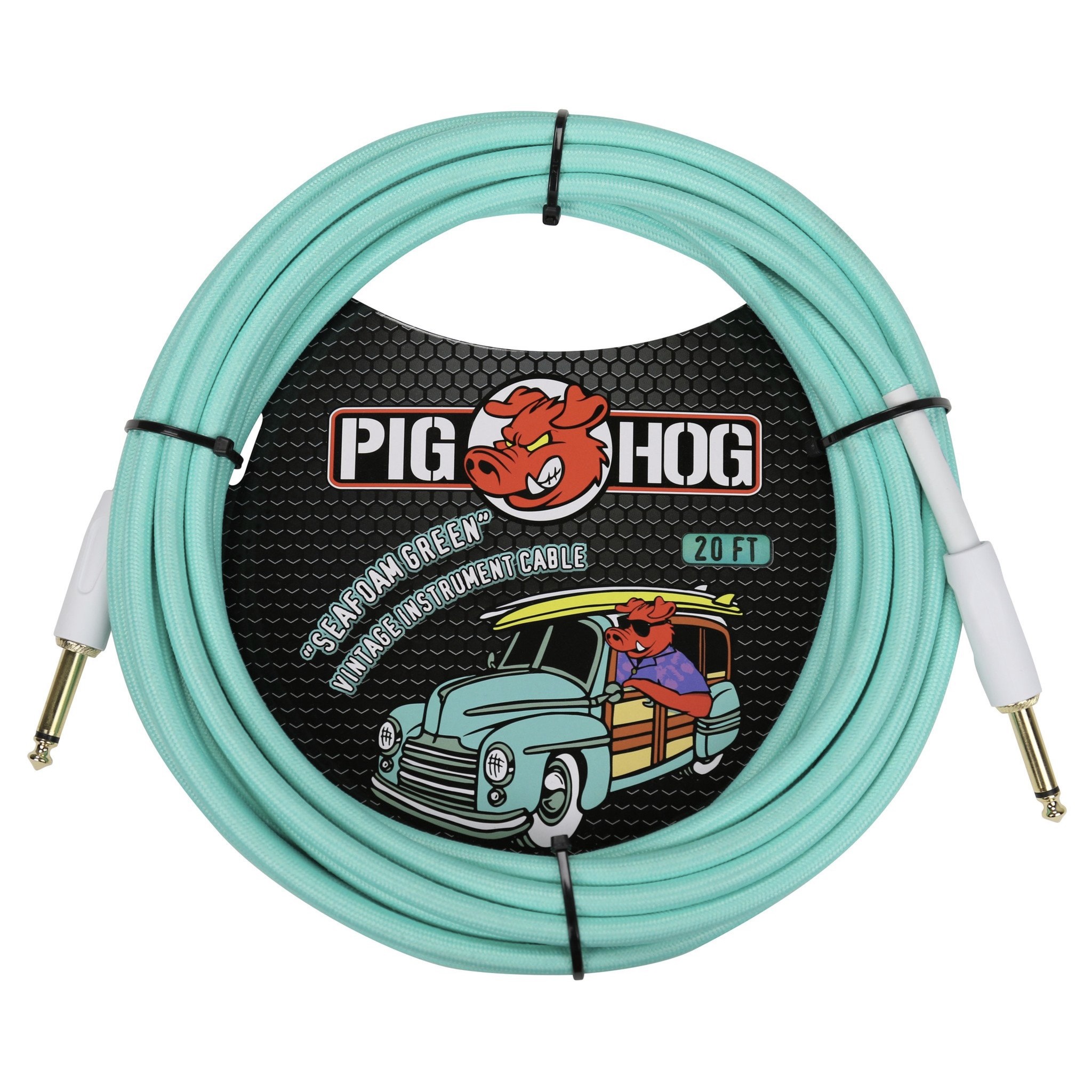Pig Hog 20-Foot "Seafoam Green" Vintage Woven Instrument Cable - 1/4" Straight