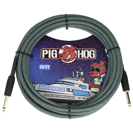 Pig Hog 20-Foot Vintage Woven Instrument Cable, 1/4" Straight-Straight, Tahitian Blue