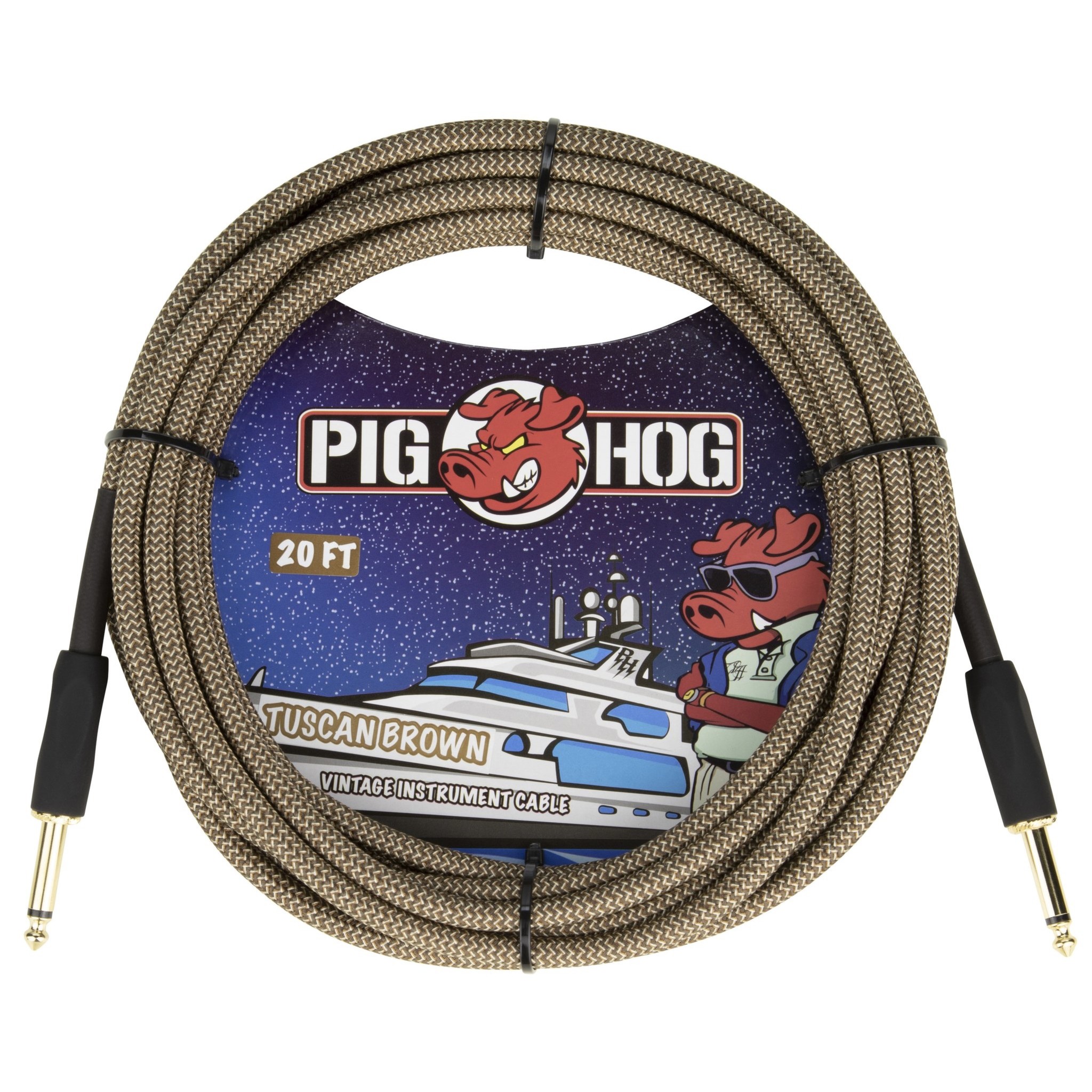 Pig Hog 20-Foot Vintage Woven Instrument Cable, 1/4" Straight-Straight, Tuscan Brown