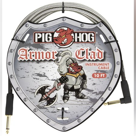 Pig Hog "Armor Clad" Instrument Cable, 10 Feet, 1/4"-1/4" Right Angle, Industrial Look (PHAC-10R)