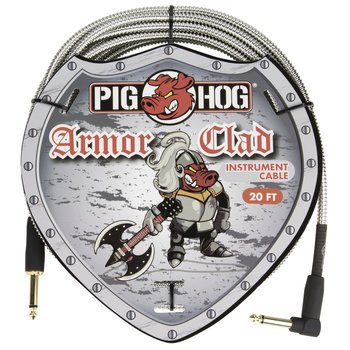 Pig Hog "Armor Clad" Instrument Cable, 20 Feet, 1/4"-1/4" Right Angle, Industrial Look (PHAC-20R)