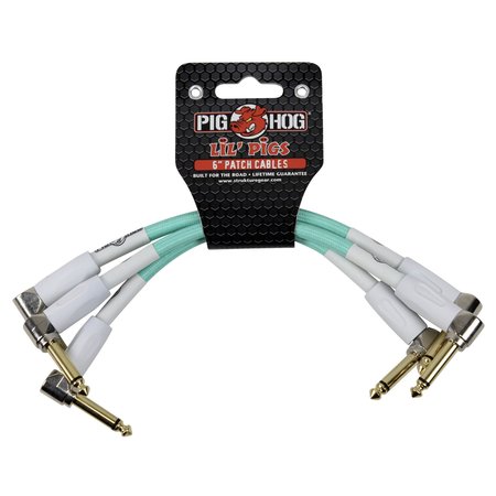 Pig Hog Lil' Pigs Vintage "Seafoam Green" 6-Inch Woven Patch Cables, 3-Pack