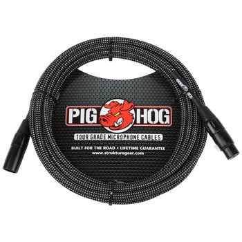 Pig Hog Black & White Woven Tour Grade Mic Cable, 20ft XLR (PHM20BKW)