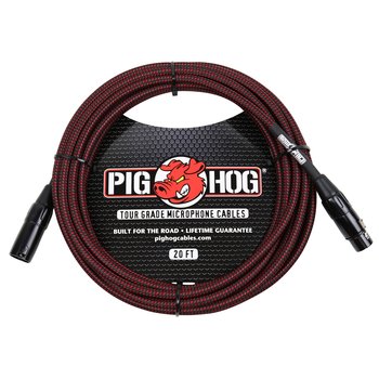 Pig Hog Black & Red Woven Tour Grade Microphone Cable, 20ft XLR (20-foot, 20'), PHM20BRD