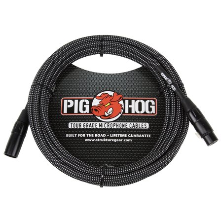 Pig Hog Black & White Woven Tour Grade Mic Cable, 30ft XLR