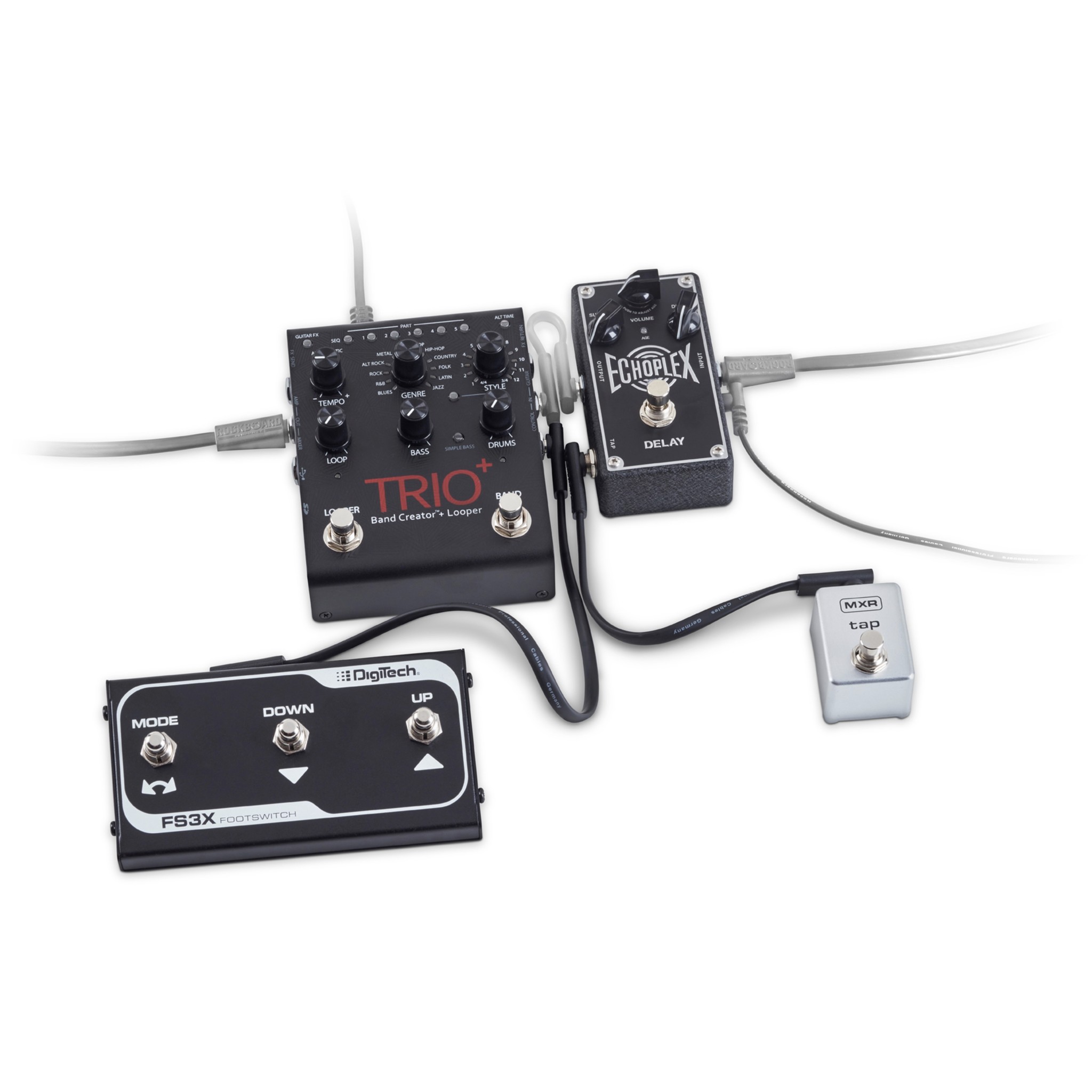 Rockboard Flat Patch TRS Cable, 30 cm / 11.81", Black, low profile, for switch & expression pedals