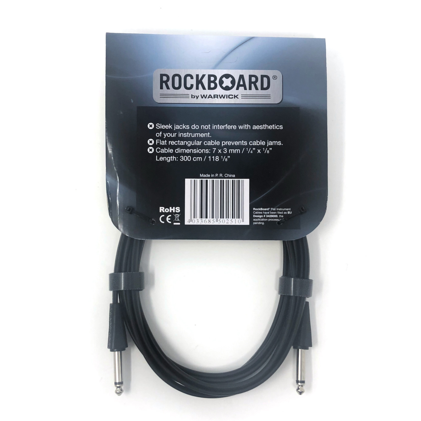 Rockboard Rockboard Flat Lead (Instrument) Cable - 300 cm / 118.11" (~10 ft) - 1/4" Straight to Straight