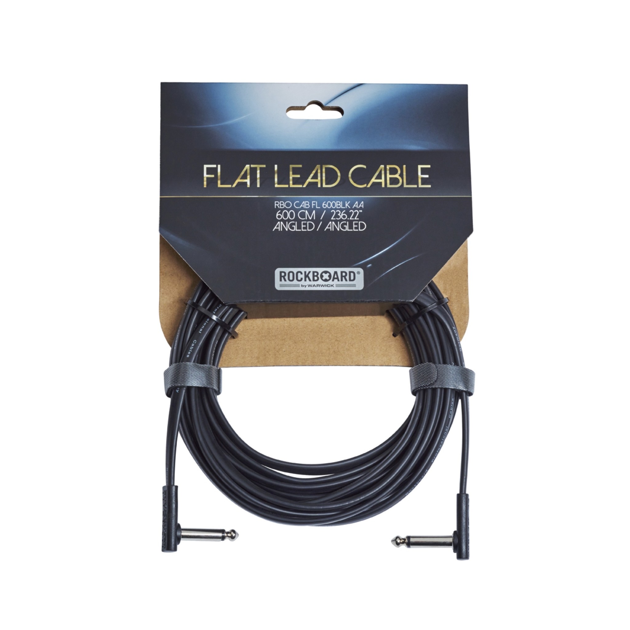 Rockboard Flat Lead (Instrument) Cable - 600 cm / 236.25" (~20 ft) - 1/4" Right Angle to Right Angle