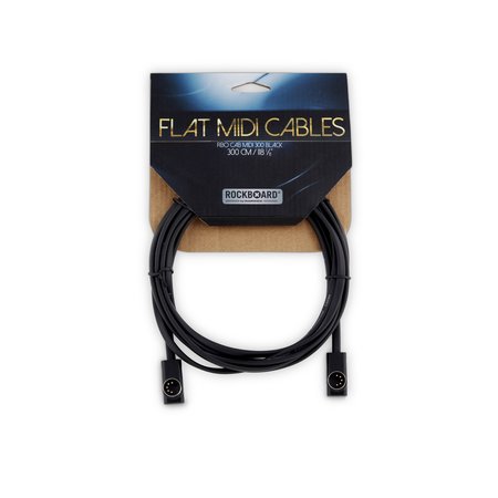 Rockboard Flat Patch MIDI Cable, 300 cm (9.84'),  Black low profile, right angle plugs