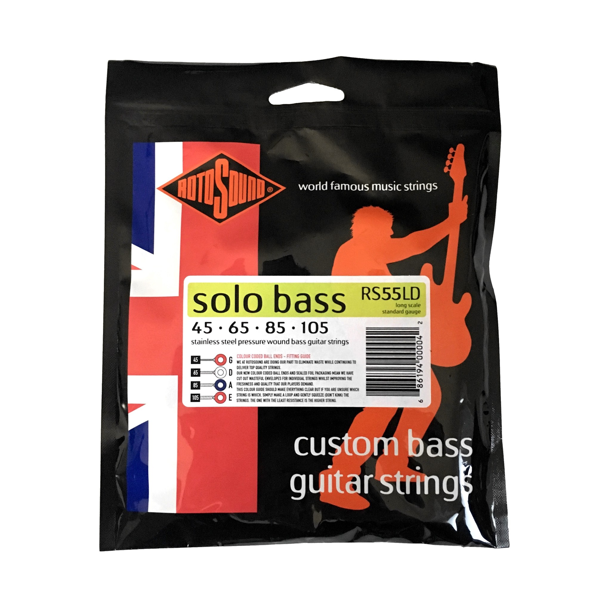 Rotosound RS55LD Solo Bass 55, Stainless Steel Pressure Wound, Custom Bass Guitar Strings