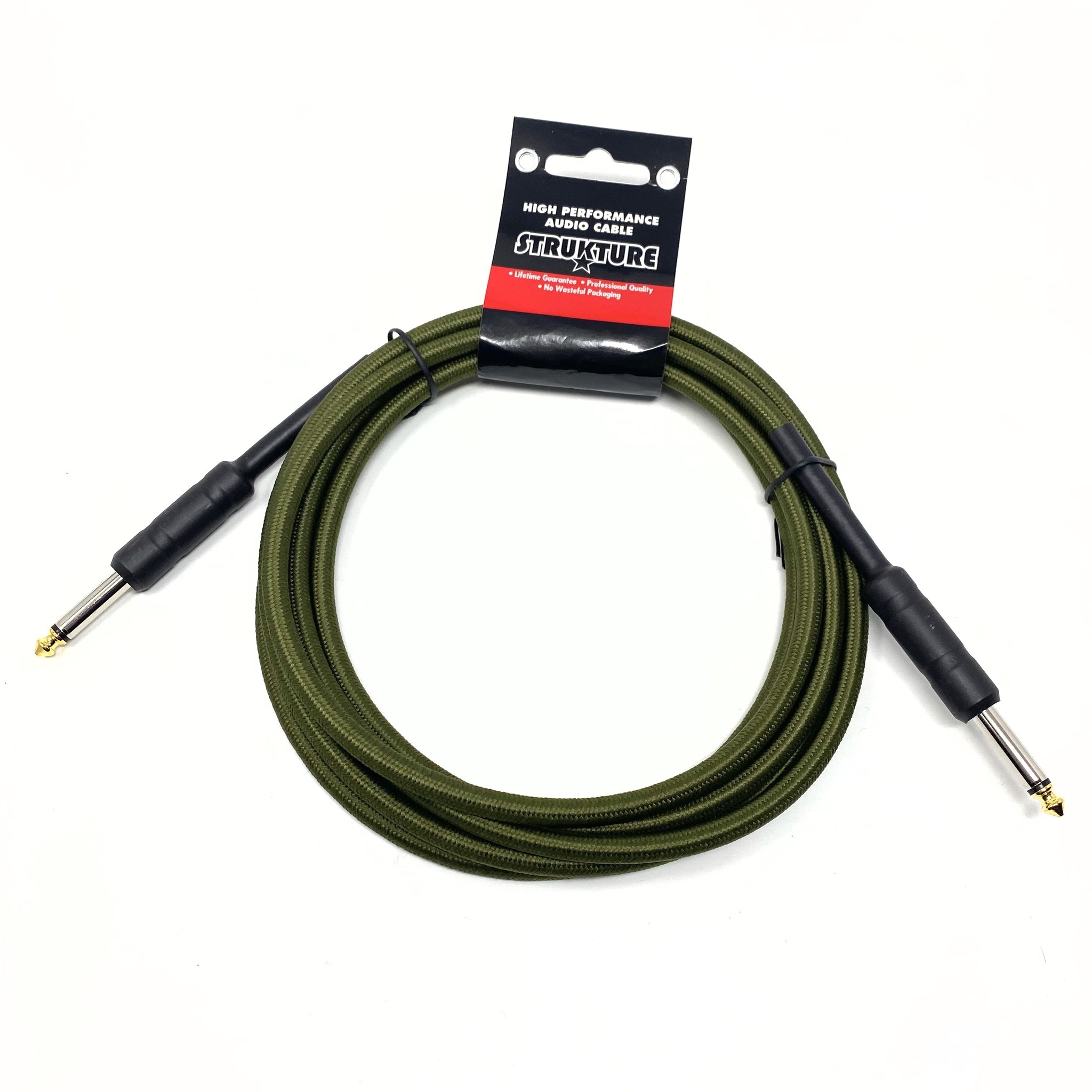 Strukture 10 ft Instrument Cable, Woven, Military Green, 1/4" (Latest version with new Black Wraps!)