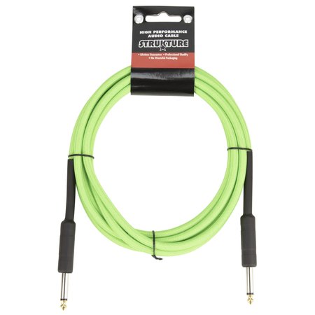 Strukture 10 ft Instrument Cable, 6mm Woven, 1/4" TS Straight Plugs, UFO Green (Bright Lime/Neon)