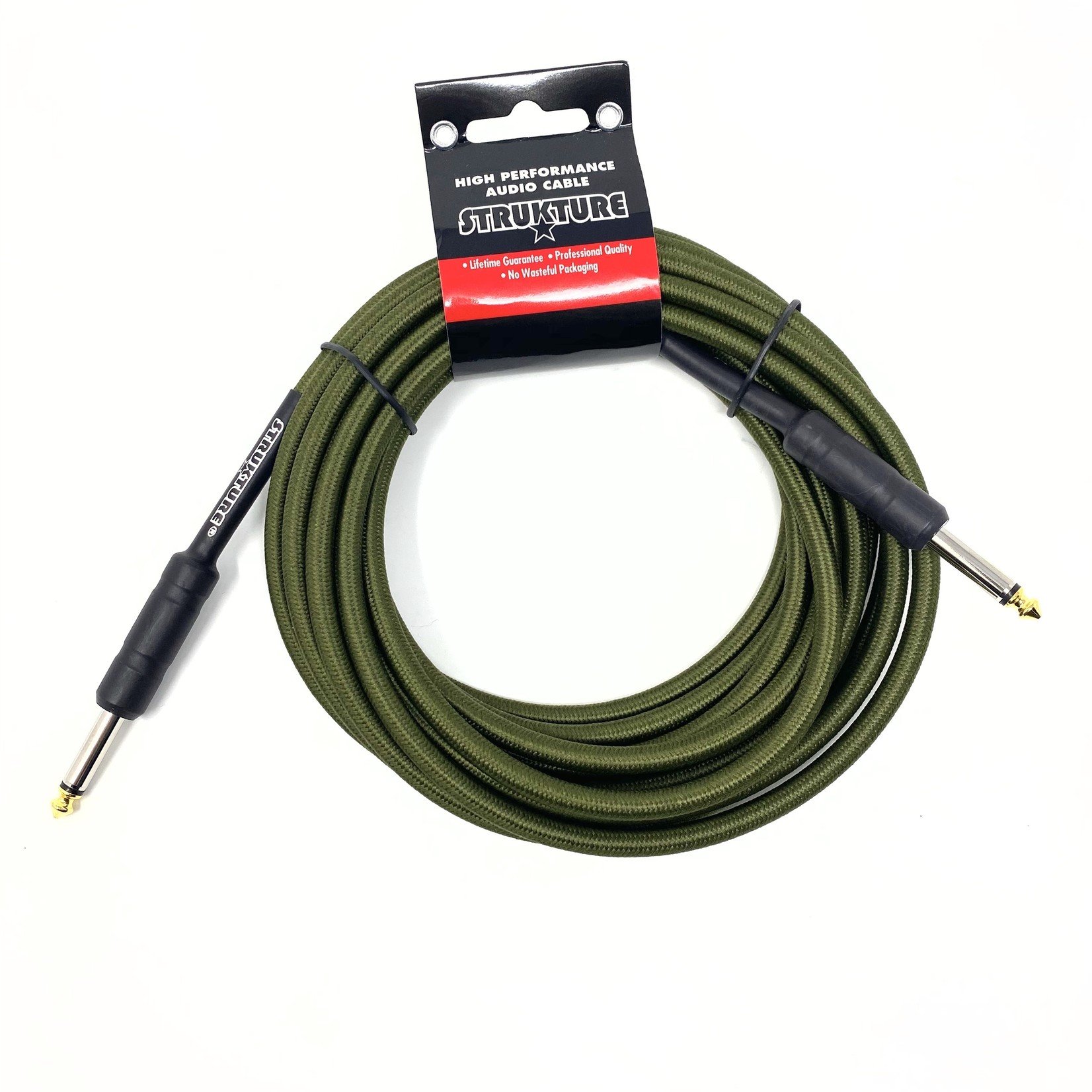 Strukture Strukture SC186MG 1/4" TS Woven Instrument Cable - 18.6' Military Green (new black wraps on plugs)