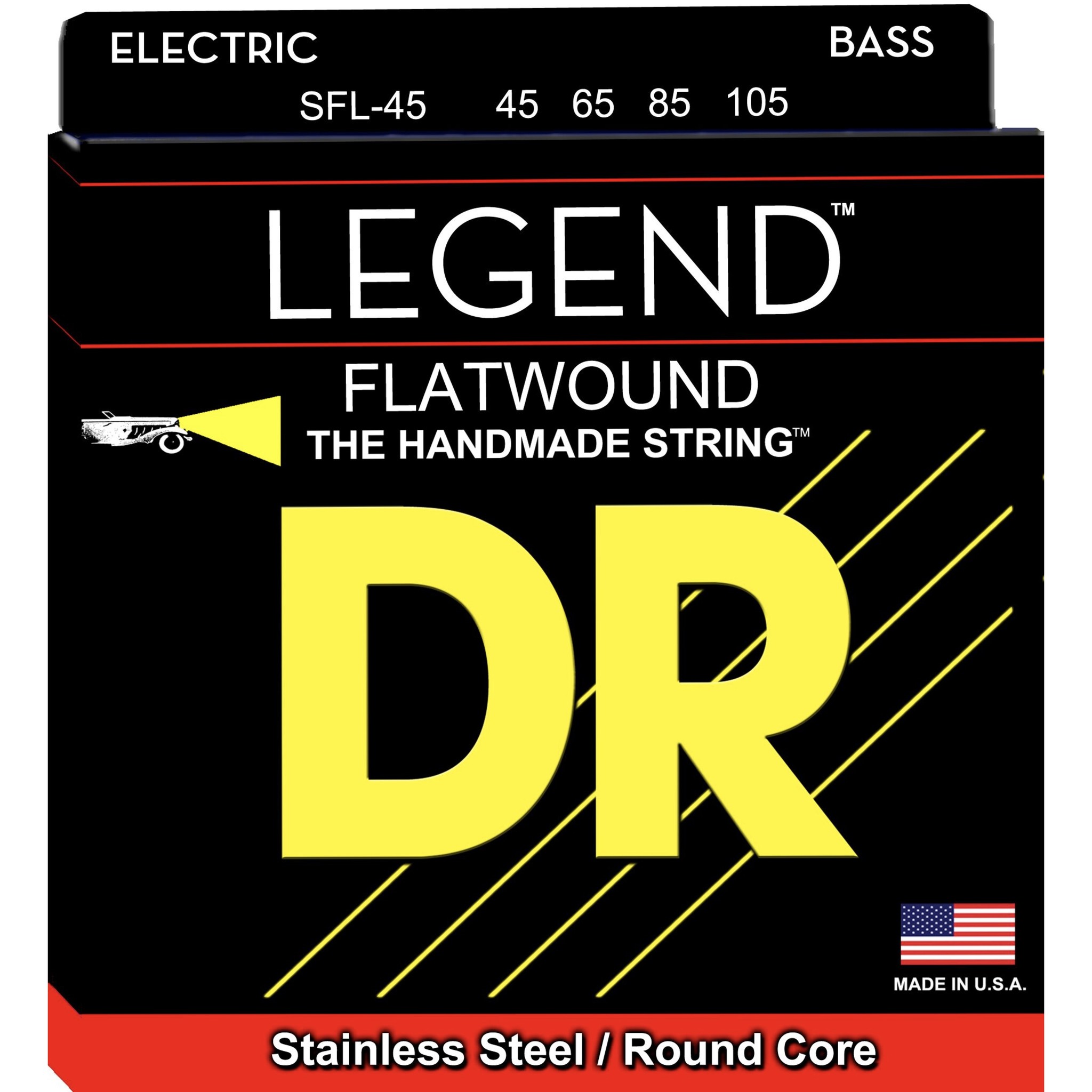 DR Strings LEGEND - Polished Flatwound Stainless Steel Bass Strings, Med 45-105 Short Scale, SFL-45