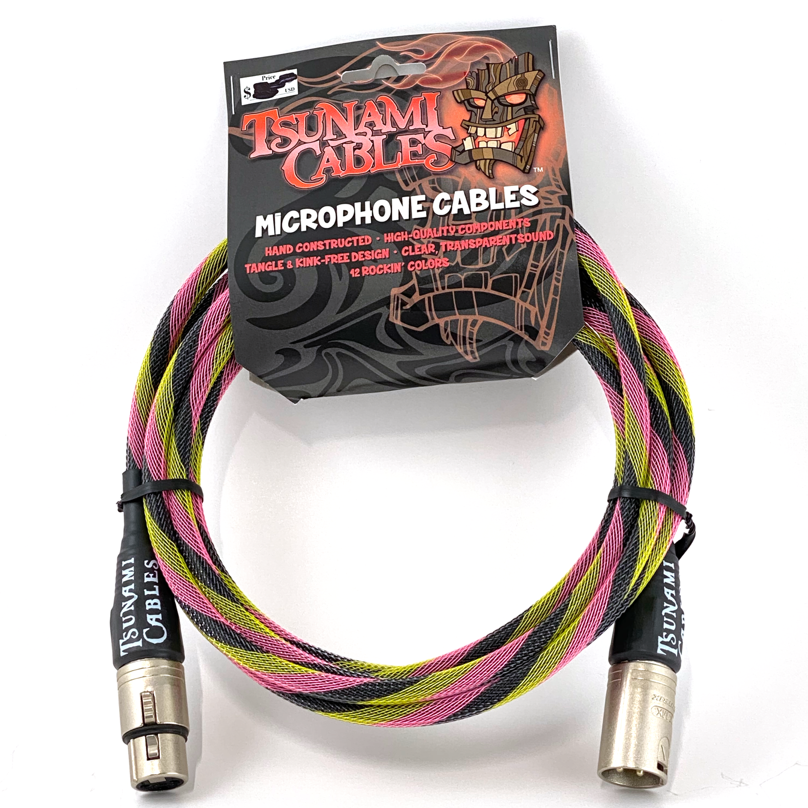 Tsunami Cables Tsunami Cables 10' Handcrafted Premium Microphone XLR Cable "Hip-Hop" (Black/Yellow/Pink)