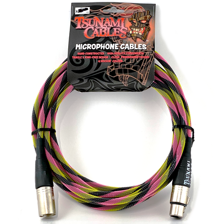 Tsunami Cables 15' Handcrafted Premium Microphone XLR Cable "Hip-Hop" (Black/Yellow/Pink)