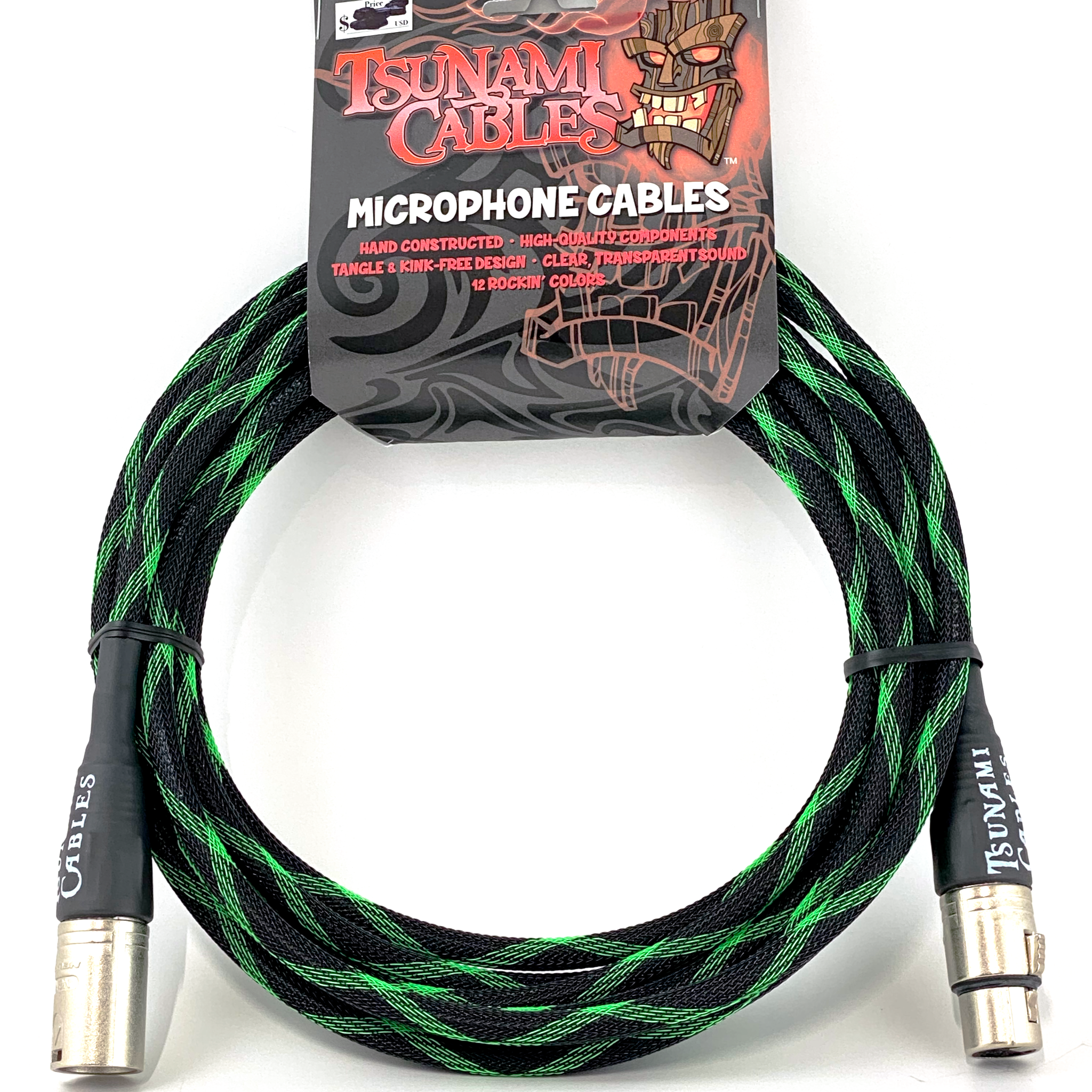 Tsunami Cables 15' Handcrafted Premium Microphone XLR Cable, "Matrix" (Black/Green)