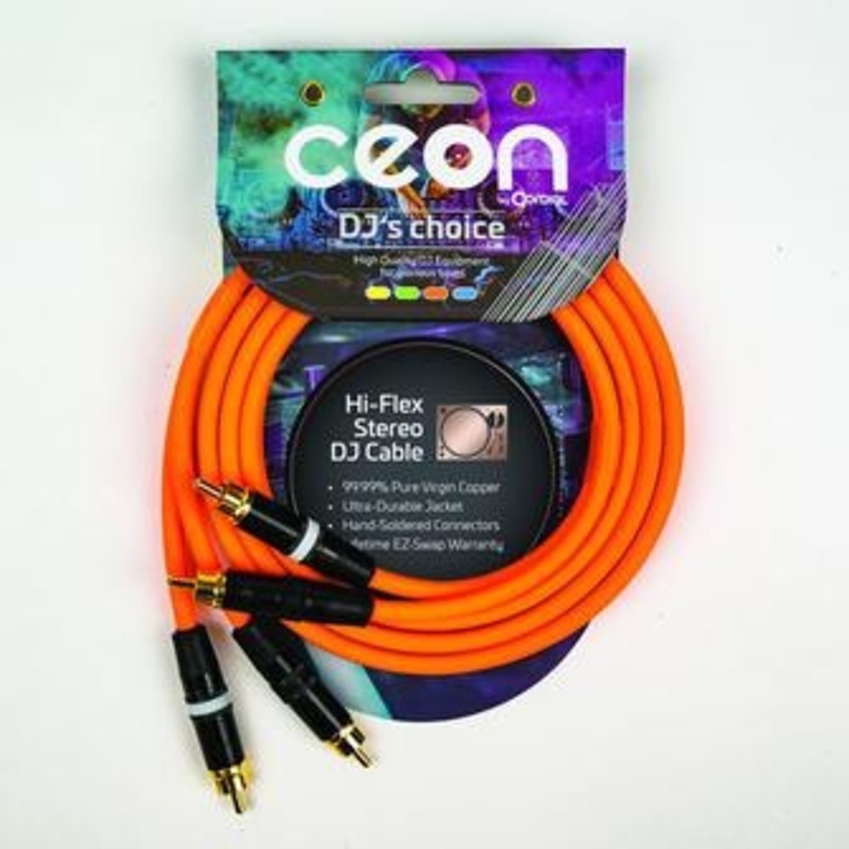 Cordial Cables Cordial Cables Premium DJ Dual/Mono (Black Light) Cable, Ceon Series - Hi-Flex DJ's Choice Stereo RCA to RCA 10-Foot Cable: Neon Orange