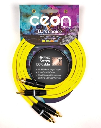 Cordial Cables Premium DJ Dual/Mono (Black Light) Cable, Ceon Series - Hi-Flex DJ's Choice Stereo RCA to RCA 2-Foot Cable: Neon Yellow