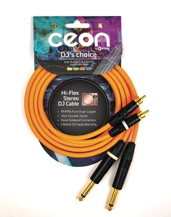 Cordial Cables Premium DJ Dual/Mono (Black Light) Cable, Ceon Series - Hi-Flex DJ's Choice Stereo RCA to 1/4" TS 10-Foot Cable: Neon Orange