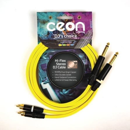 Cordial Cables Premium DJ Dual/Mono (Black Light) Cable, Ceon Series - Hi-Flex DJ's Choice Stereo RCA to 1/4" TS 10-Foot Cable: Neon Yellow