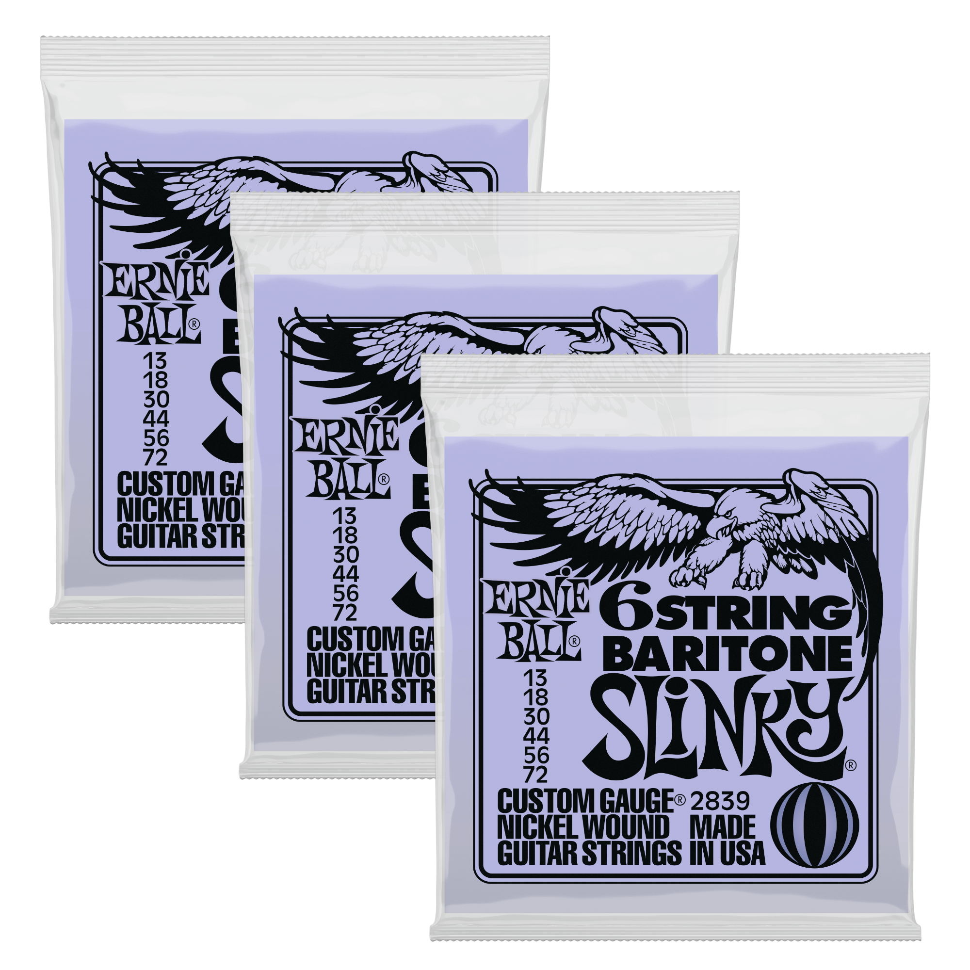 3x (3 sets) Ernie Ball Slinky 6-String with Small Ball End 29 5/8 Scale Baritone Strings (13-72)